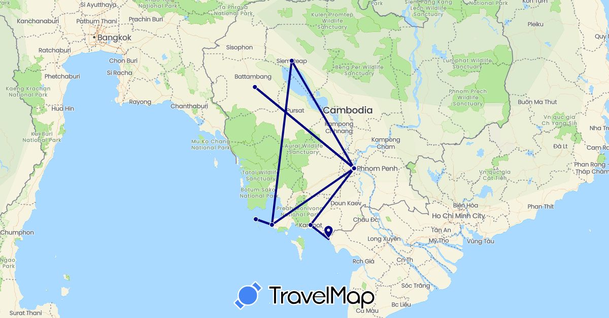TravelMap itinerary: driving in Cambodia, Vietnam (Asia)